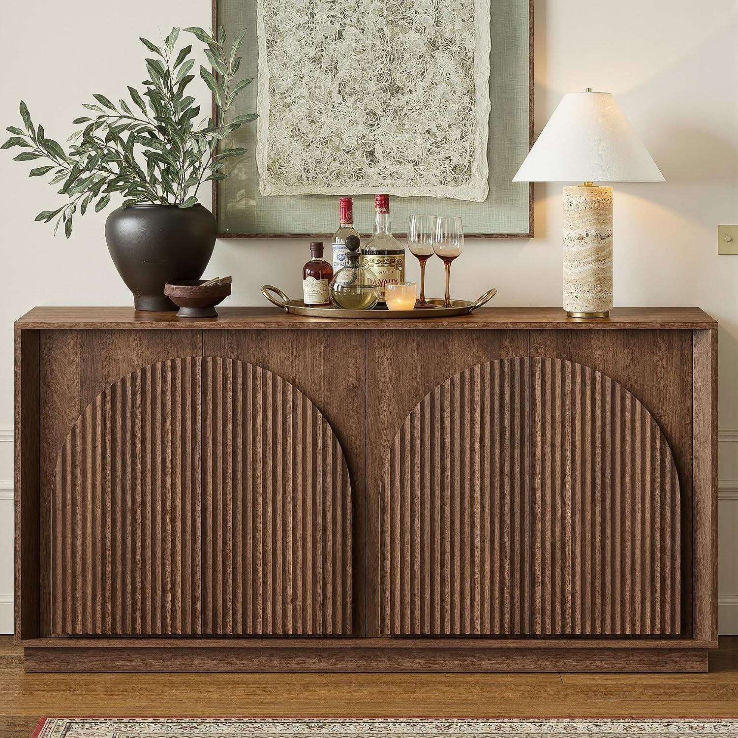 win2win 65" Sideboard Buffet Cabinet with Storage, Modular Credenza, Walnut | Amazon (US)
