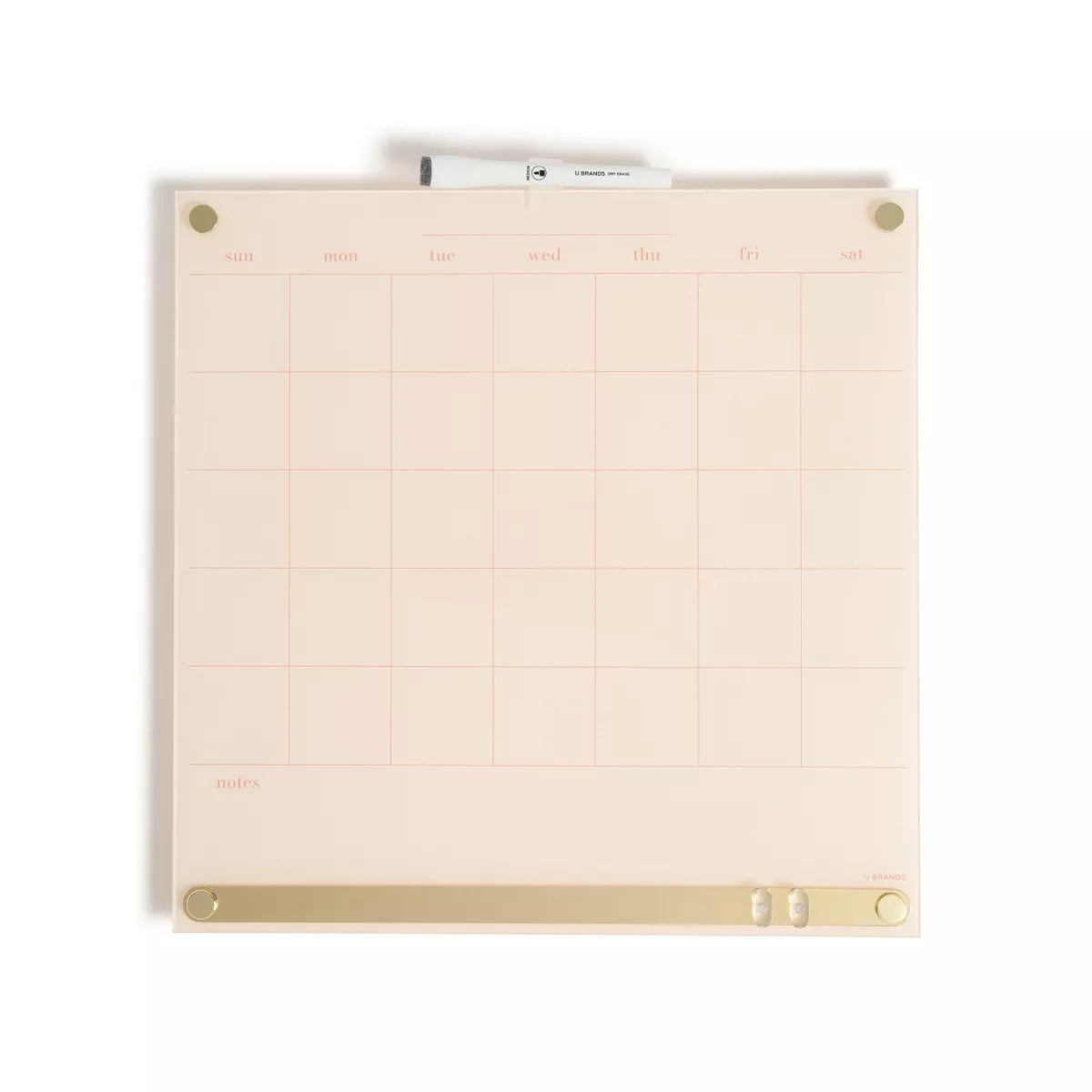 U Brands 16"x16" Acrylic Dry Erase Calendar with Metal Bulletin Strip Cream/Gold | Target