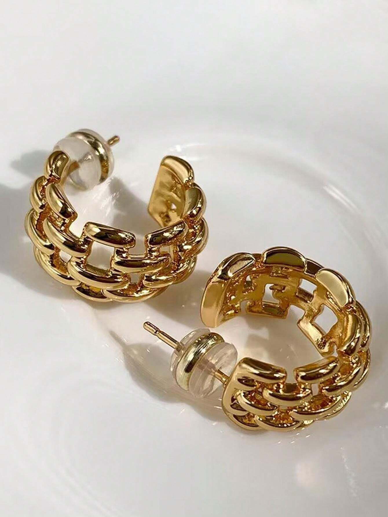 European And American Style Simple Twisted Chain Winding Braided Circle Earrings, Versatile Fashi... | SHEIN