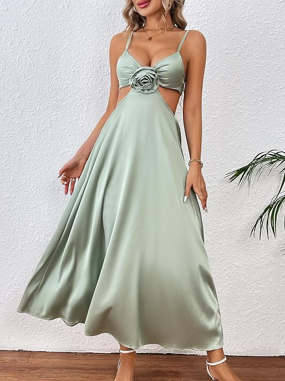 SPORLIKE Women Satin Slip Padded Long Dress V Neck Adjustable Straps Backless Party Casual Dress ... | Amazon (US)