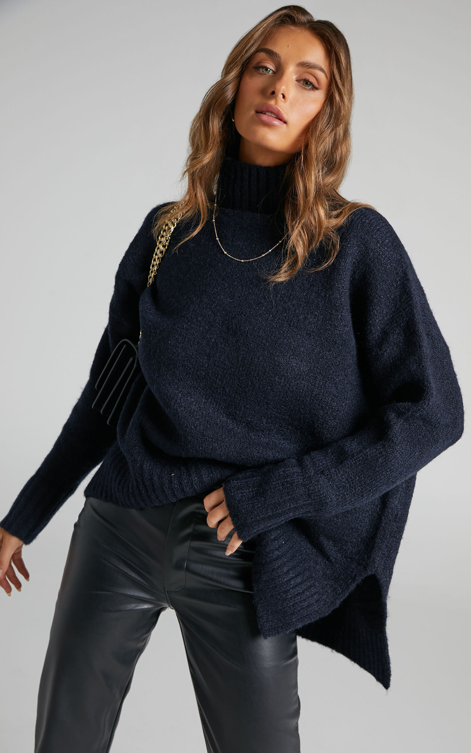 Luella Jumper - Oversized Turtle Neck Jumper in Navy | Showpo (US, UK & Europe)