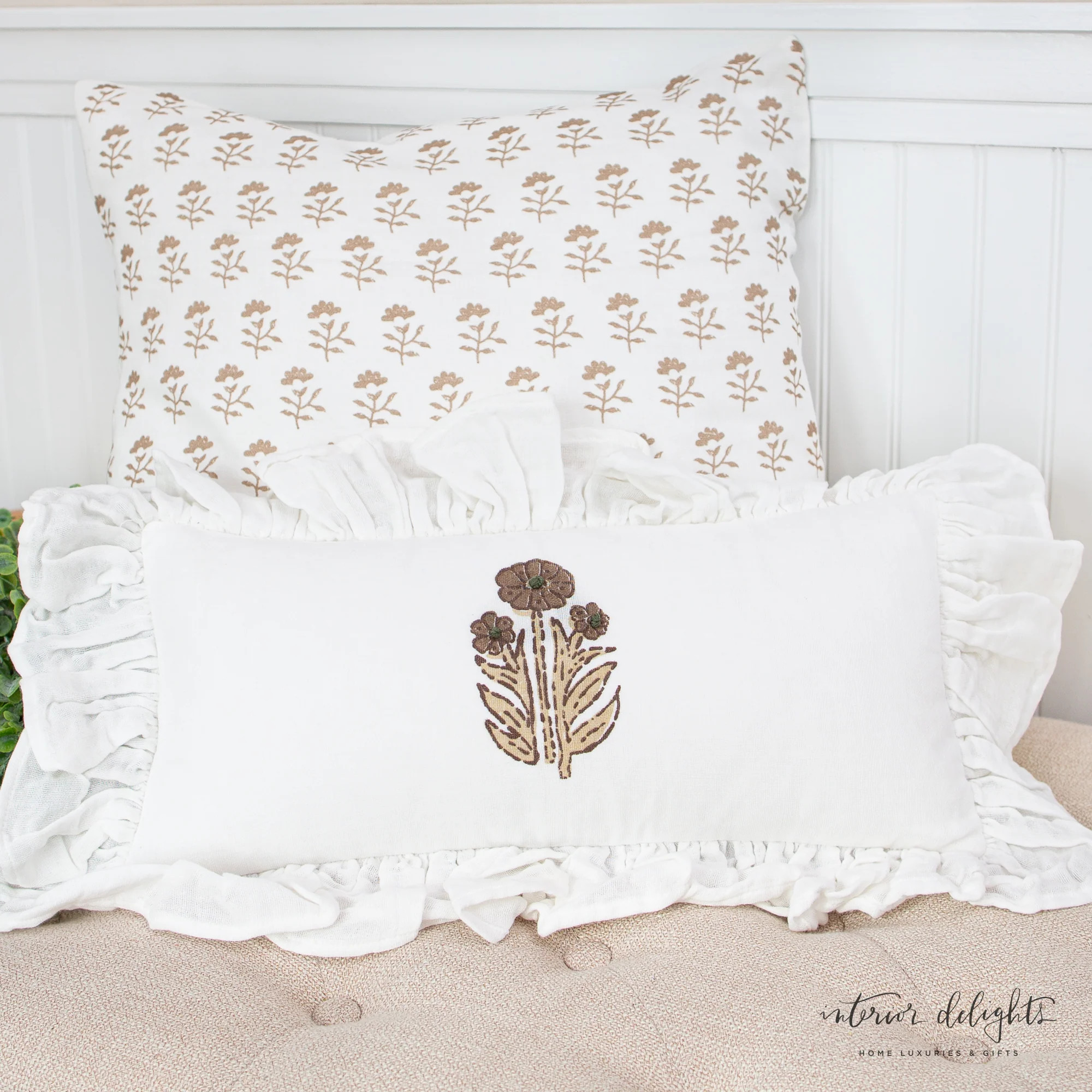 Molly Print Ruffle Lumbar Pillow | Interior Delights