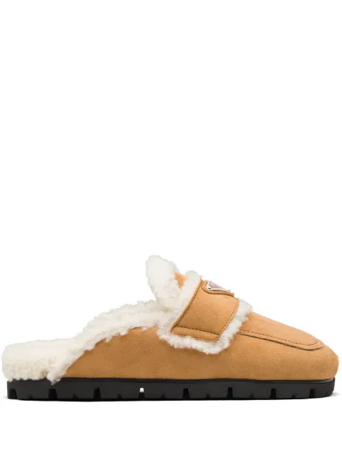 Prada Triangle Logo Lined Slippers - Farfetch | Farfetch Global