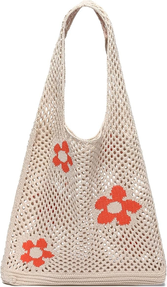 CATMICOO Crochet Mesh Beach Tote Bag Summer Aesthetic Knit Bag for Women | Amazon (US)
