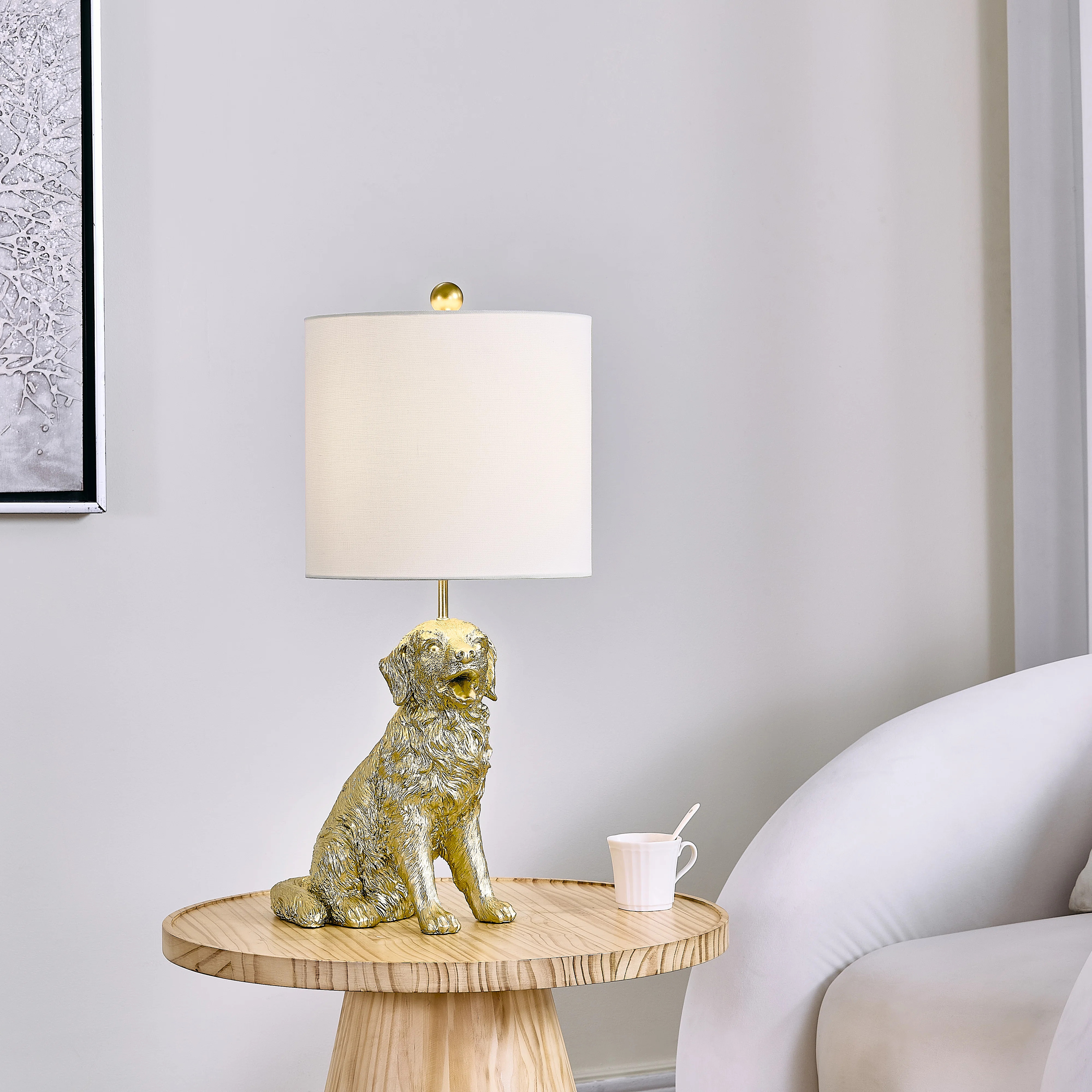 24.75" Gold Sitting Golden Retriever Table Lamp  With Shade | Wayfair North America
