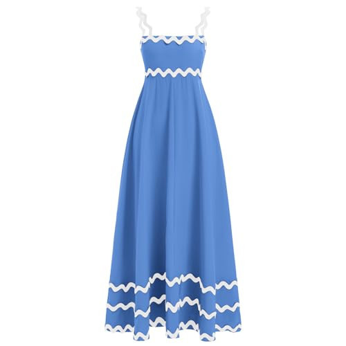 Sun Dress for Beach Vacation Women Summer Spaghetti Straps Sleeveless Backless Sundress Flowy Smocked Boho Swing A Line Midi Dress Trend Maxi Sun Dresses Twirl Dress Blue c L | Amazon (US)