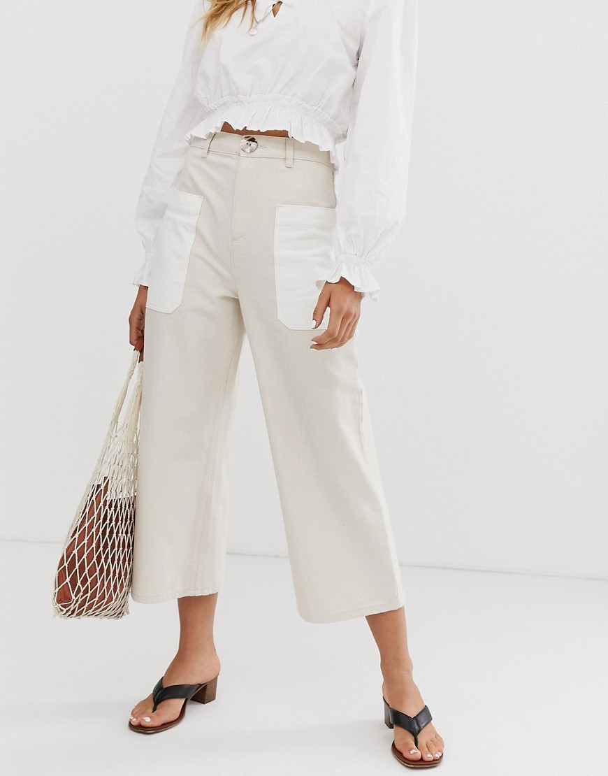 ASOS WHITE contrast patch pocket wide leg jean-Cream | ASOS (Global)