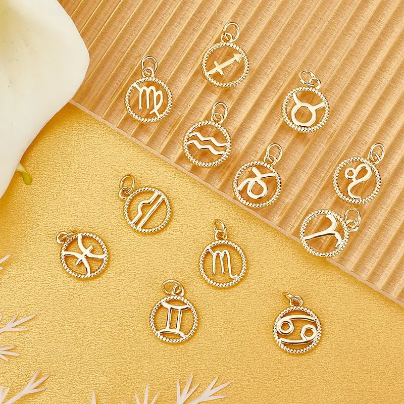 12 Constellation Zodiac Signs Charms Golden Plated Flat - Temu | Temu Affiliate Program
