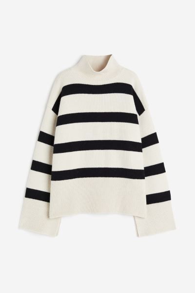 Oversized Mock-turtleneck Sweater - Natural white/striped - Ladies | H&M US | H&M (US + CA)