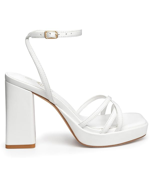 Trary Platform Heels, Square Toe Gold Heels, 3 inch Chunky Heels for Women, Strappy Heels for Wom... | Amazon (US)