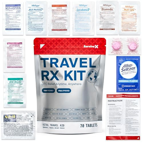 SurviveX Travel Medicine Kit - Compact TSA-Approved Medication Pack for Travel, Camping, Cruises - Includes Over-the-Counter Individual Medicine Packets | Amazon (US)