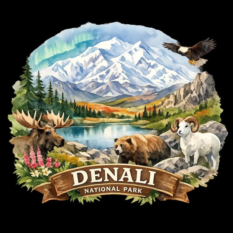Denali National Park Watercolor PNG | Alaska Wildlife Sublimation Design (Digital Download) | Etsy (Global)