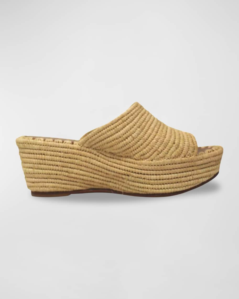Carrie Forbes Karim Woven Raffia Wedge Slide Sandals | Neiman Marcus