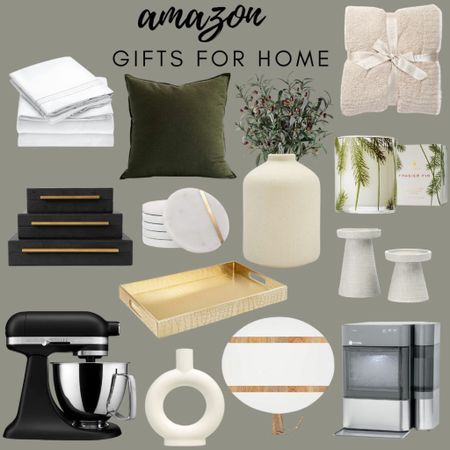 Gifts for home! 
Amazon gifts
Sheets
Cheese board 
Vase
Kitchen-aid
Candles 
Storage boxes 
Barefoot dreams blanket 
Pillow 
Gold tray 

#LTKSeasonal #LTKHoliday #LTKGiftGuide