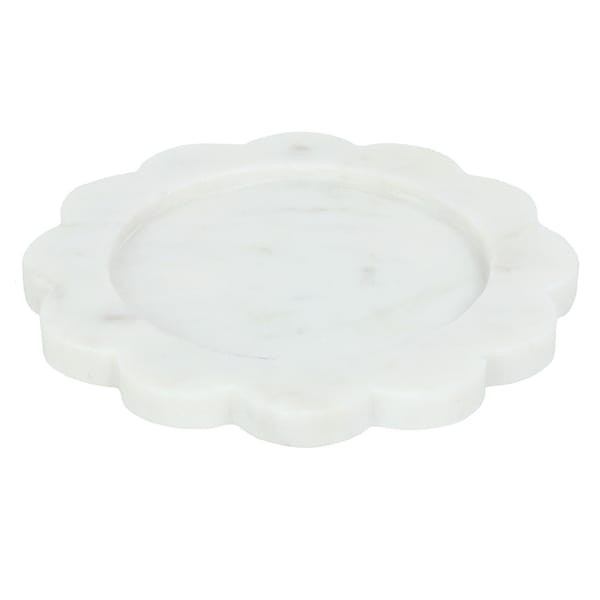 White Scallop Marble Candle Plate, 6" | At Home