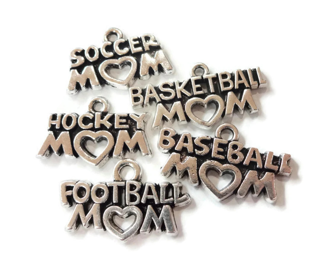 5 Charms, soccer Mom, Basketball Mom, Football Mom, Hockey Mom, Baseball Mom Heart Charm ITEM:AW6... | Etsy (US)