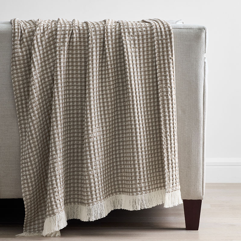 Checkered Fringe Throw Blanket - Brown, Size 50 In. x 70 In., Cotton | The Company Store | The Company Store
