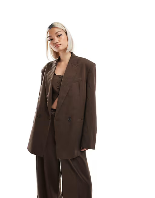 Bershka ultra oversized blazer in brown | ASOS (Global)