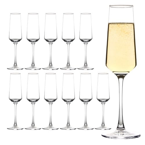 Champagne Glasses Set of 12, Elegant Champagne Flutes, Modern Sparkling Wine Glasses for Home Bar, Wedding, Anniversary, 7.5 oz, Clear | Amazon (US)