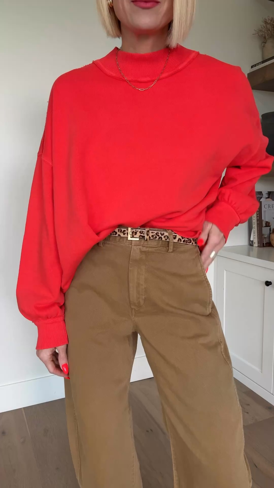 A favorite combo! ❤️🐆🤎
Sometimes it feels good to not wear jeans-I still feel put-together! I do not wear leggings outside of the gym so these are a great, comfortable alternative.
Pull over and pants are both a looser/oversized fit. Wearing a med &amp; size 4, regular in pants. 

#LTKmomlife #LTKOver40 #LTKCyberWeek