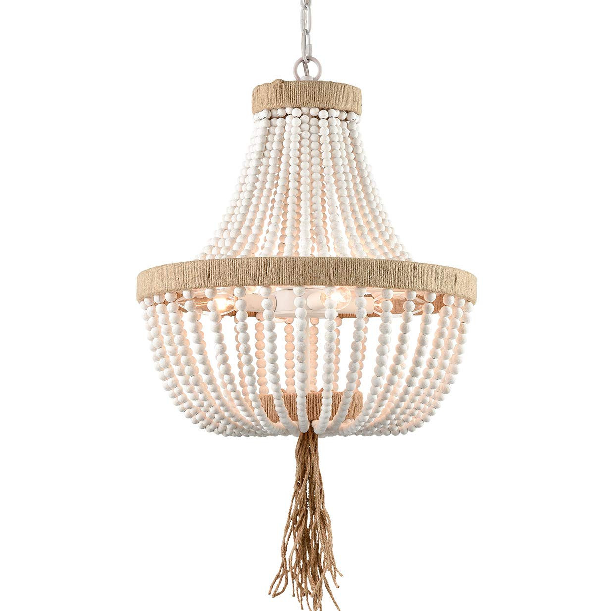 Farmhouse White Wood Beaded Chandeliers Large Dining Room Pendant Chandelier Wooden Bead Chandelier | Amazon (US)