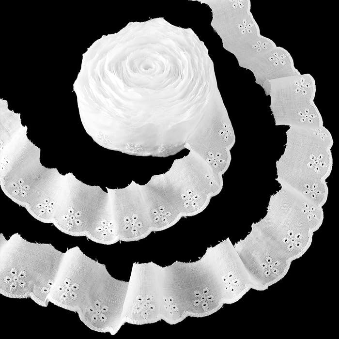 15 Yards Eyelet Lace Trim White Cotton Eyelet Floral Lace Ribbon Floral Embroidery Ruffle Laces T... | Amazon (US)
