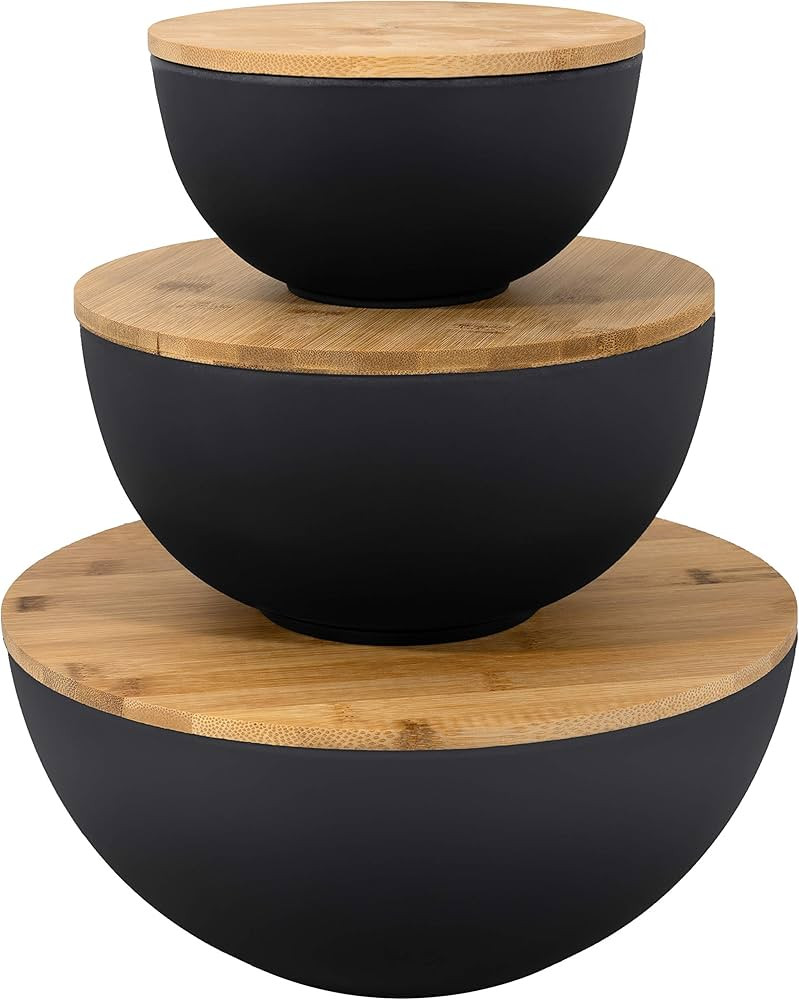 Bremel Home Salad Bowl with Lid - Large Salad Bowl Set of 3 with Wooden Lids, Bamboo Fibre like M... | Amazon (US)