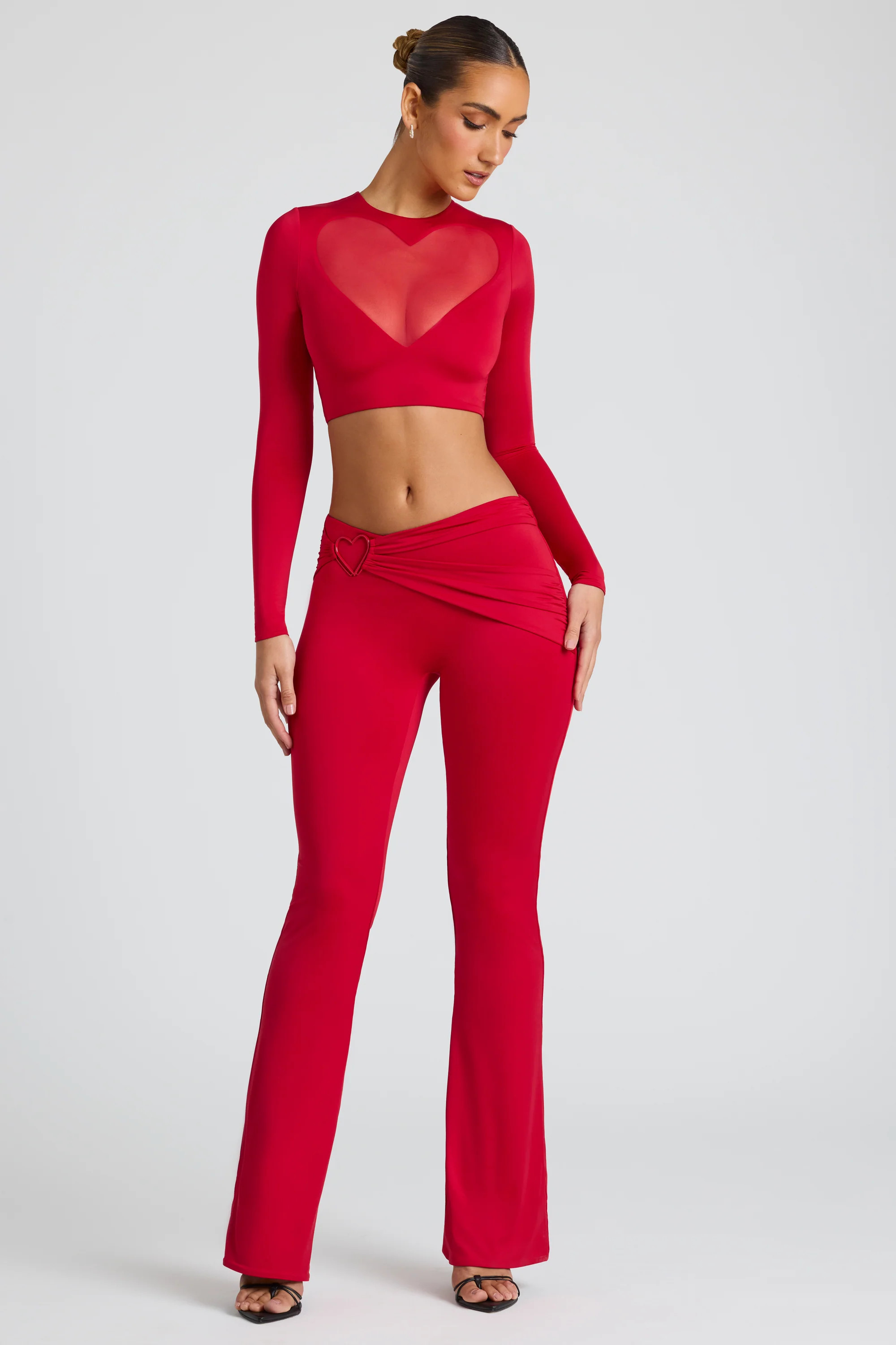 Draped Detail Straight Leg Trousers in Fire Red | Oh Polly
