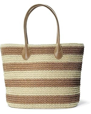Striped Synthetic Straw Women's Tote Light Weight Vaction Shoulder Handbag | Amazon (US)