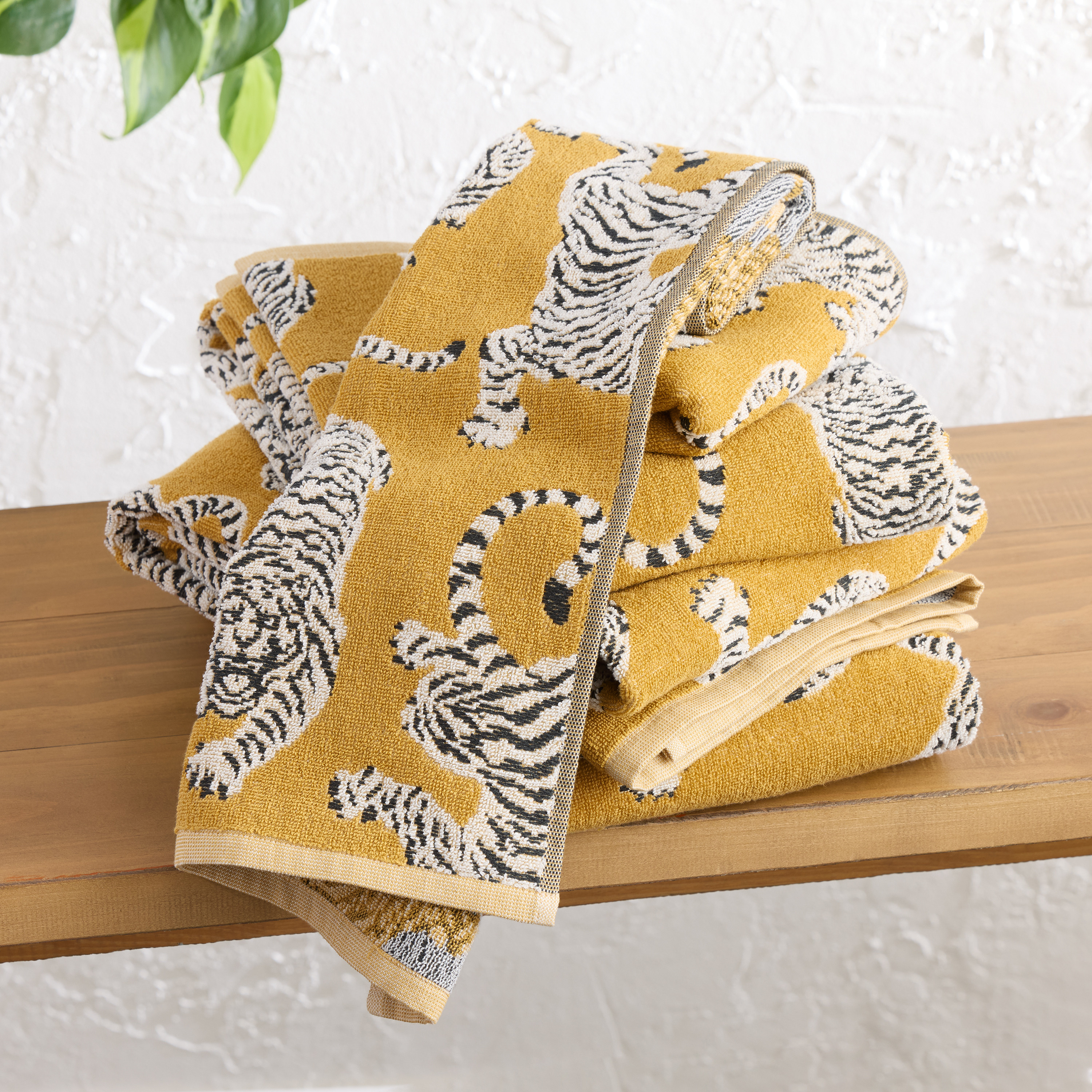Mustard Sculpted Tigers Terry Cloth Towel Collection | World Market