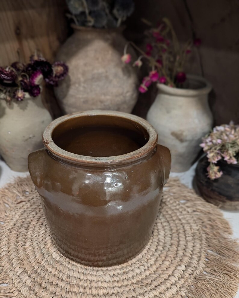 Vintage Brown French Confit Pot/ Brown Stoneware Crock - Etsy | Etsy (US)