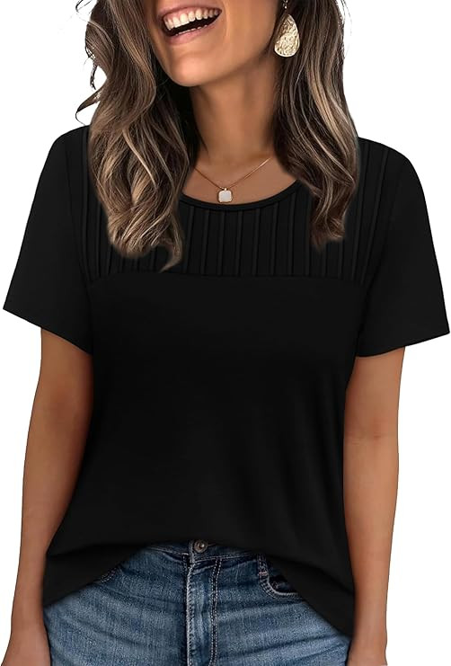 OFEEFAN Womens Shirts Summer Tops Crewneck Short Sleeve Blouses Dressy Casual Spring Fashion Plus... | Amazon (US)