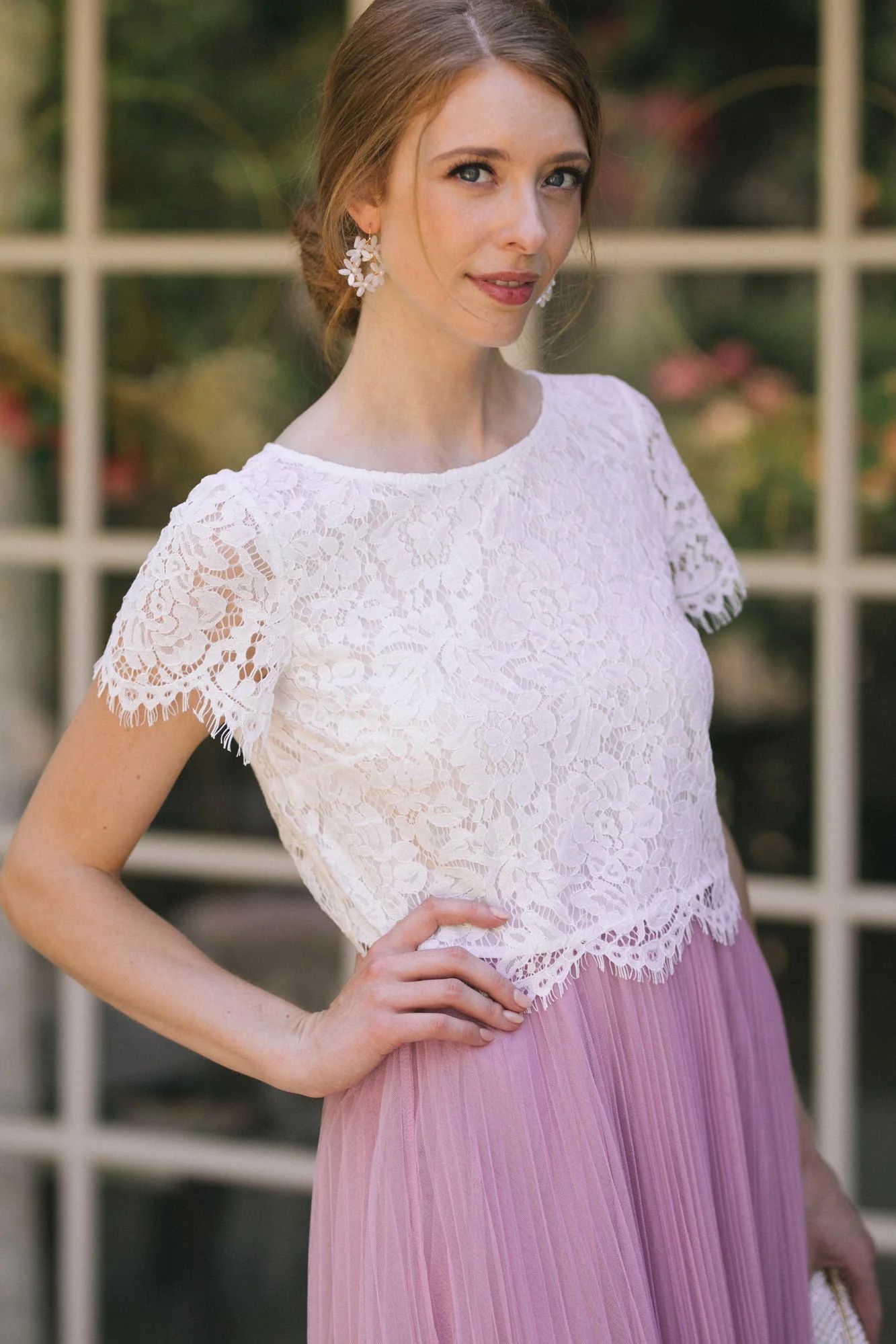 Ellie Short Sleeve Lace Top | Morning Lavender