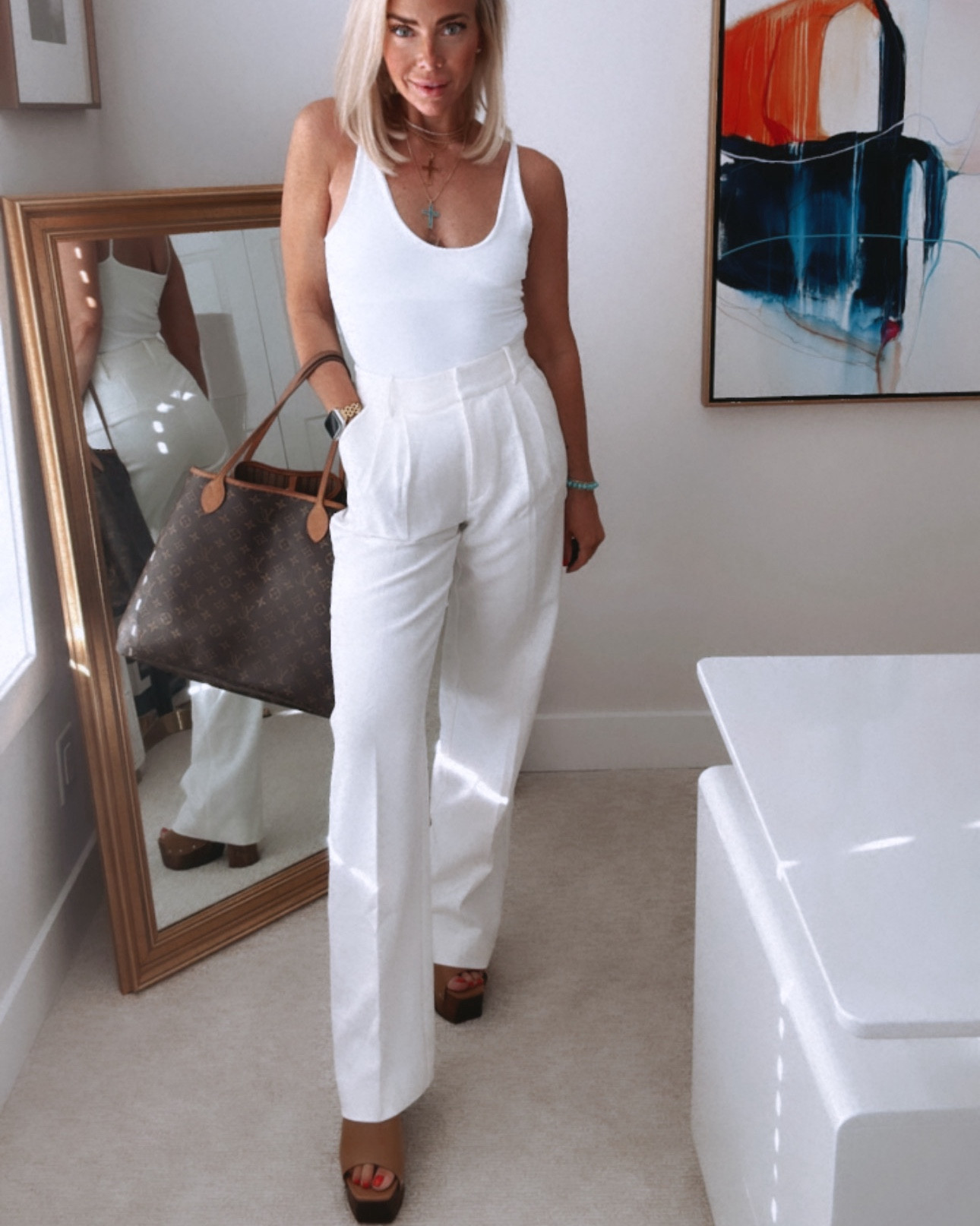 Oh my gosh, dress me up in all way and a stunning heel, and I am in heaven 🙃

*USE CODE CORRINNE FOR 10% OFF THE JEWELRY IM WEARING/LINKED*

These pants are so awesome because they have a nice fitted tummy with a little bit of looseness in the leg area and a nice bottom leg for a good pair of heels. 

I CANNOT recommend the heels that I am wearing more. I am absolutely obsessed with these. They are so on trend for summer and I am sure you will love them.

I am a size 2 in the pants so they size extra in the tank top and I am a nine in the heels! 

Fall in love with white with me! 🤍

Happy shopping! 🛍️ 

Xoxo,
CeCe 🙏🤍#LTKSummer #LTKSummerNights #LTKHeels #LTKAllWhite #WideLeg #LTKMidSize 

#LTKParties #LTKFindsUnder100 #LTKVideo #LTKU #LTKOver40 #LTKSeasonal