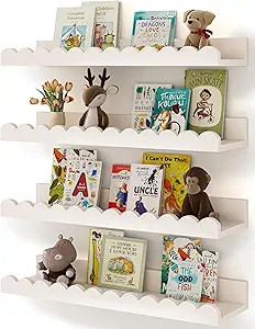 Shario Nursery Book Shelves, 4-Pack White Floating Shelves for Wall Kids, Scalloped Shelves, Wall... | Amazon (US)