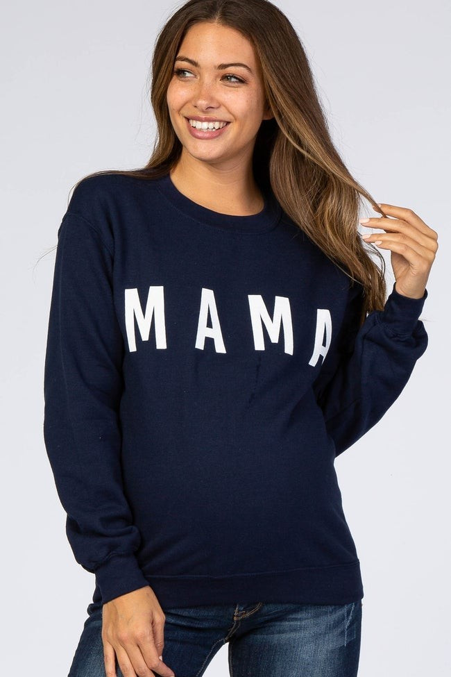 Navy Blue Screen Print Mama Maternity Pullover Sweatshirt | PinkBlush Maternity