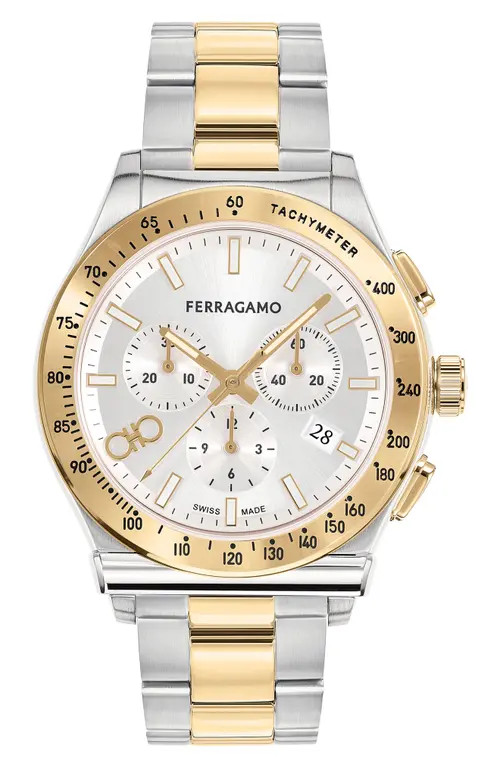 FERRAGAMO 1927 Chronograph Bracelet Watch, 42mm in Two Tone Gold at Nordstrom | Nordstrom