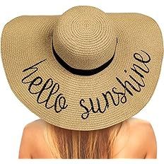 Foldable Beach Hats for Women, Embroidered Floppy Hats for Women Beach Straw, Vocation, Cruise, H... | Amazon (US)