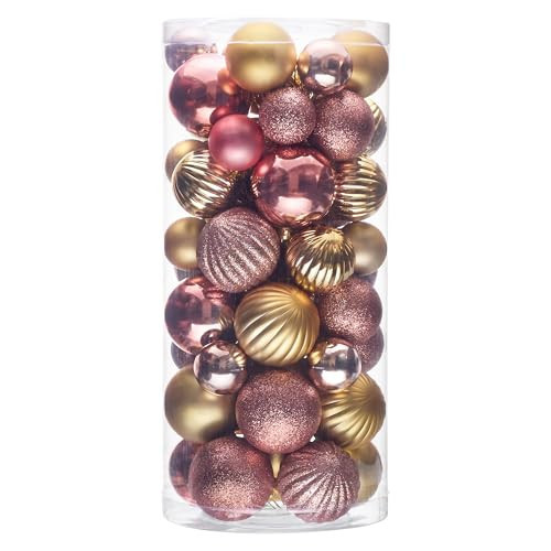 DounakeEvth 50ct Christmas Balls Ornaments for Xmas Tree, Pink and Gold Shatterproof Christmas Tree Decorations Hanging Ball for Holiday Party Decor(1.57"-2.36") | Amazon (US)