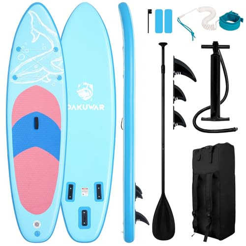 DAKUWAR Paddle Board 10'6''x33''x6'' Inflatable Stand Up Paddle Boards with SUP Accessories Ultra-Light Paddleboard Non-Slip Comfort Deck for Adults & Youth of All Skill Levels (Blue and Pink) | Amazon (US)