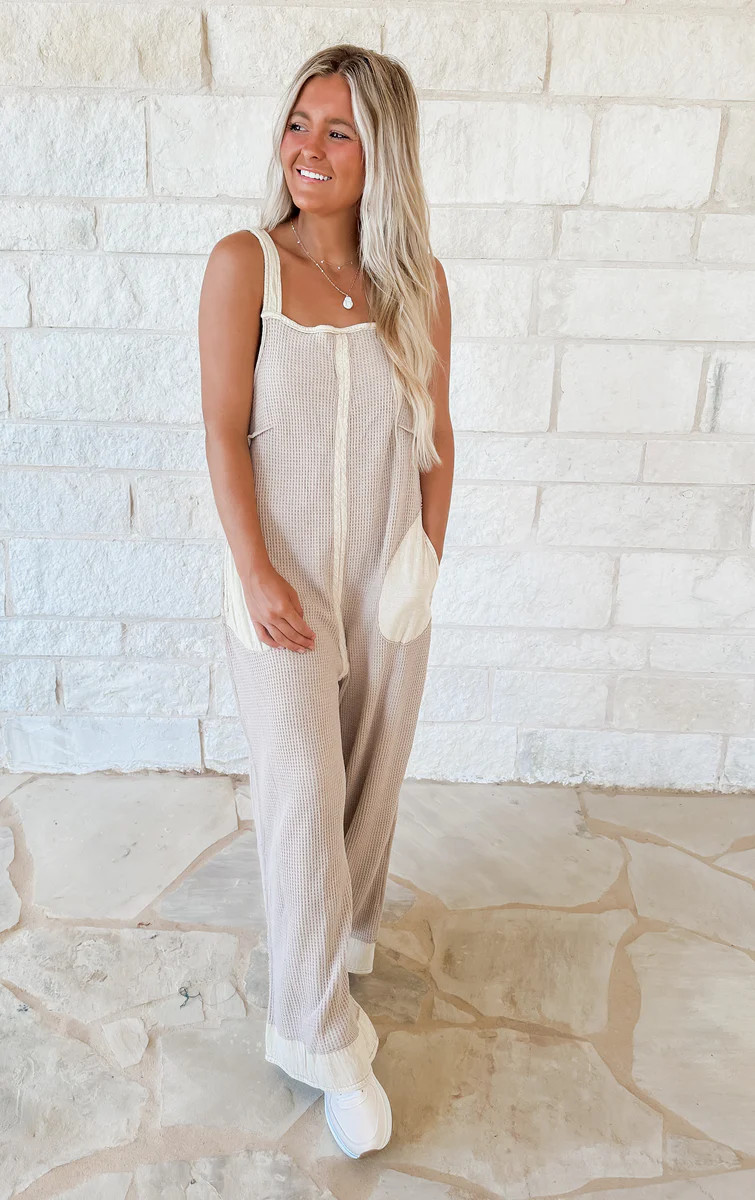 Jordan Thermal Waffle Jumpsuit - oatmeal | CK Squared Boutique