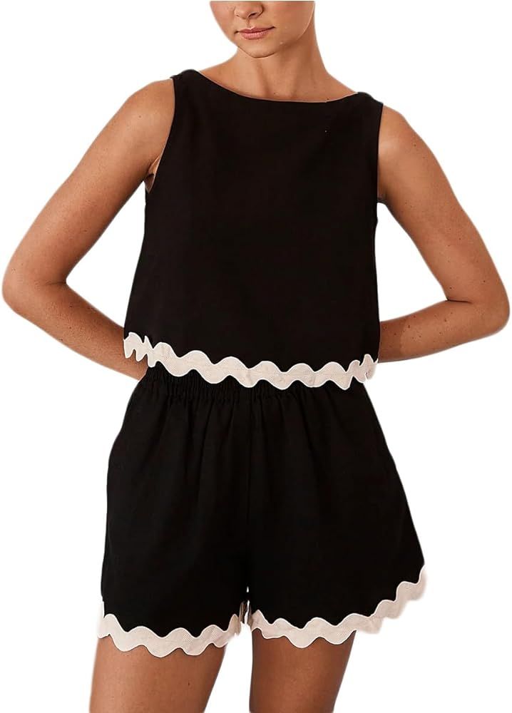 VECVOC Women's 2 Piece Summer Beach Vacation Outfits Cropped Tank Top High Waist Shorts Set Track... | Amazon (CA)