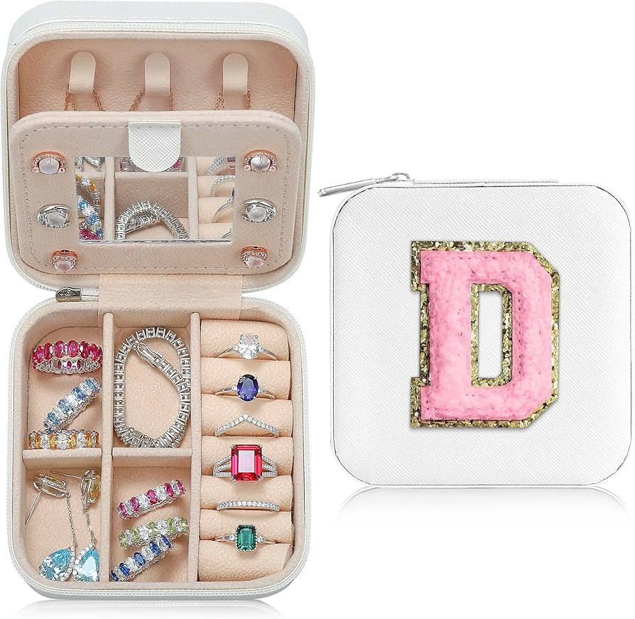 Parima Initial Jewelry Box for Women Girls, White Jewelry Travel Case | Chenille Letter Patches J... | Amazon (US)