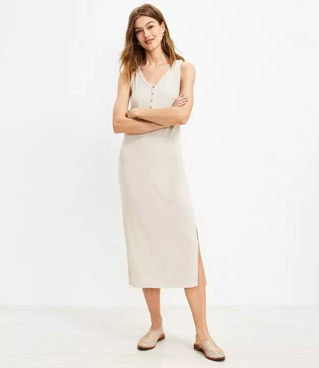 Heathered Henley Midi Dress | LOFT
