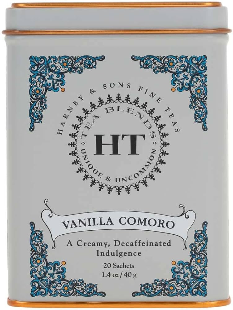 Harney & Sons Tea Decaffeinated, Great Present Idea, Vanilla Comoro, 1.4 oz Tin (20 Sachets) | Amazon (US)