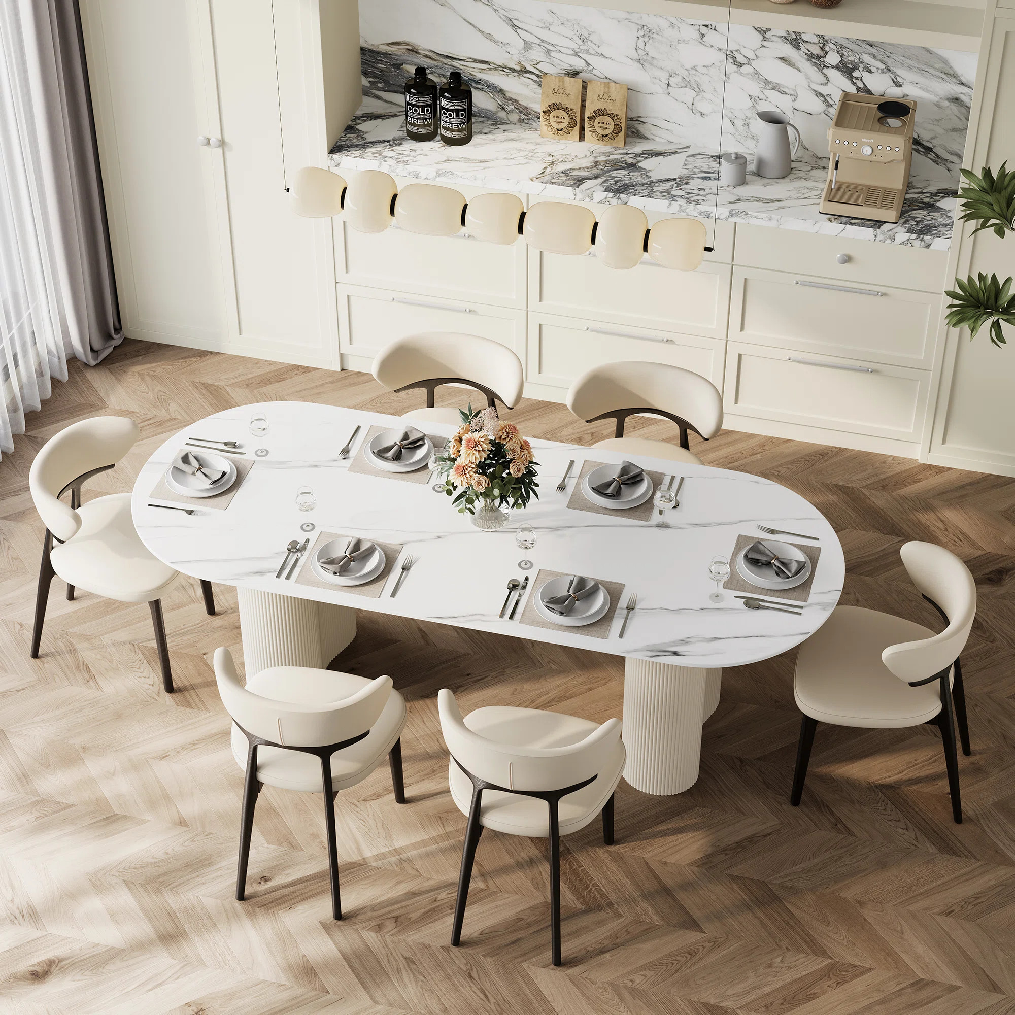 Jamani 71" L Faux Marble Double Leg 6 Seat Oval Dining Table | Wayfair North America