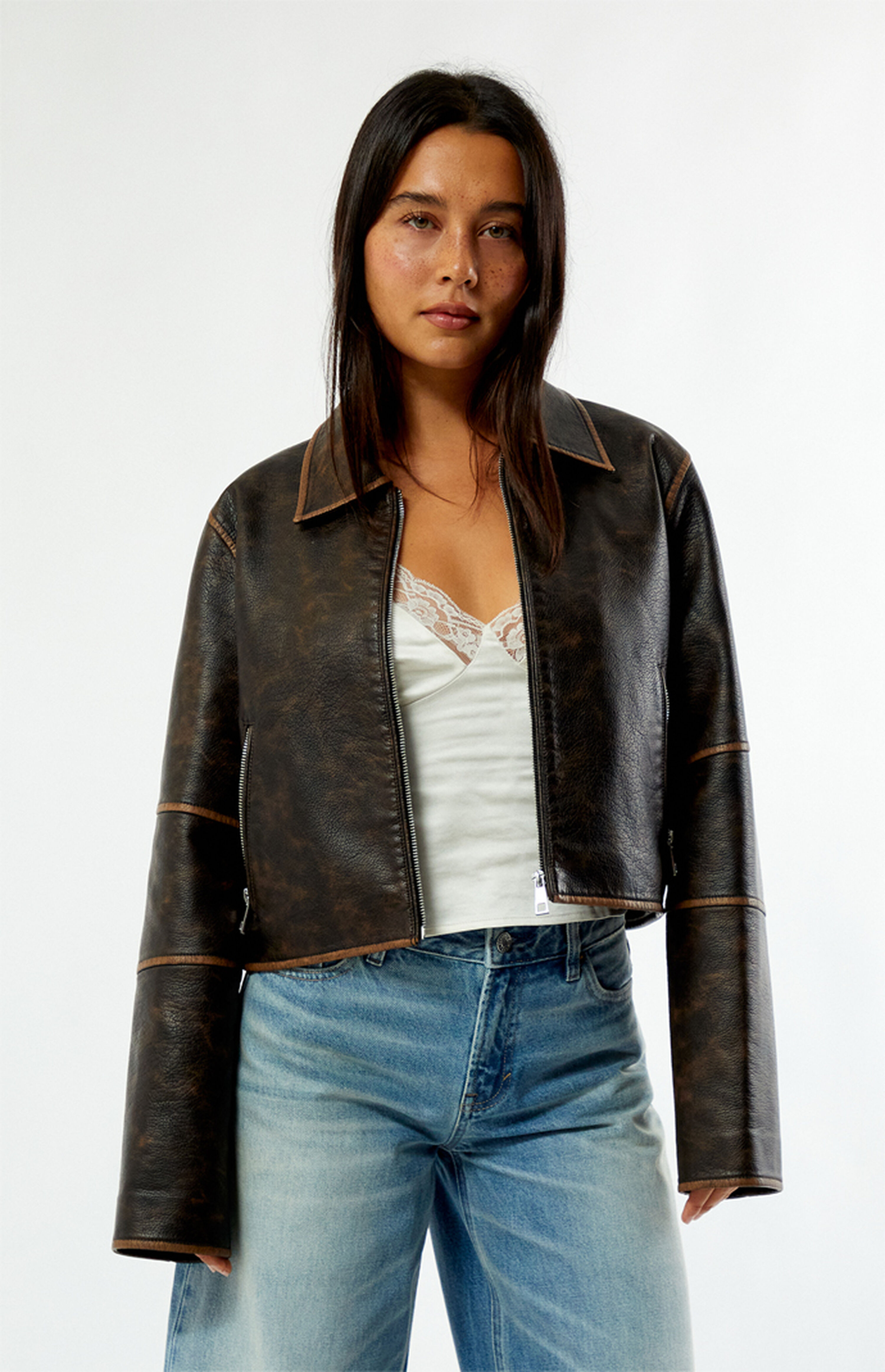 Pacsun Faux Leather Cropped Biker Jacket | PacSun