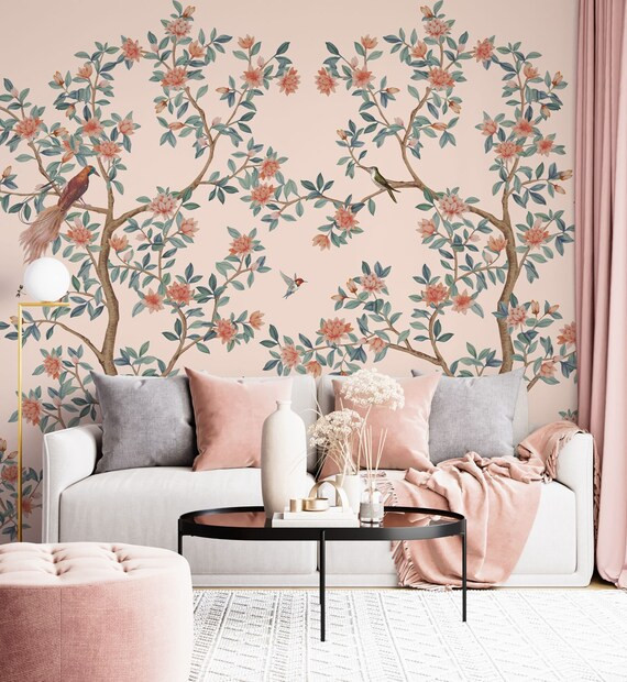 Vintage Chinoiserie Wallpaper with Birds floral ancient | Etsy | Etsy (US)