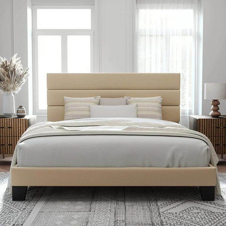 Allewie King Size Platform Bed Frame with Fabric Headboard/Fully Upholstered Mattress Foundation,... | Walmart (US)