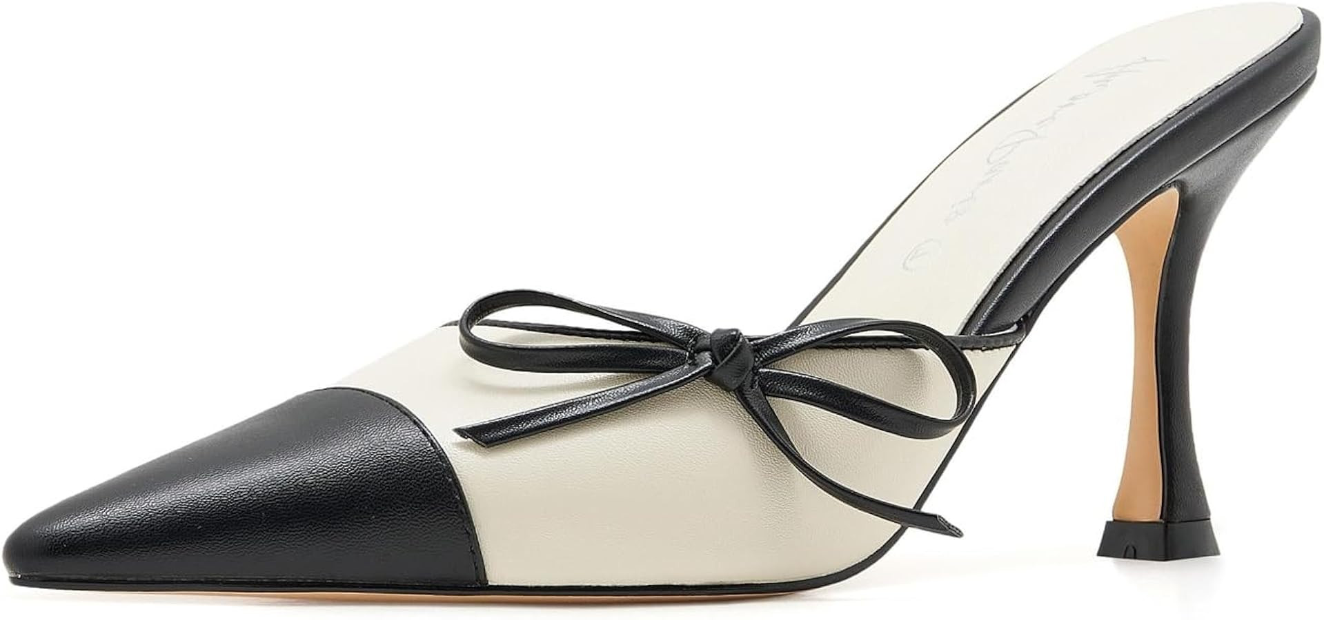 Women's Pointed Toe High Heel Mules Chic Bows Kitten Heels Backless Slip-On Vintage Dress Shoes | Amazon (US)